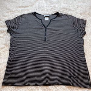 Jonathan Logan Short Sleeve Blue/White Striped Casual Front Snap Top, Size XL